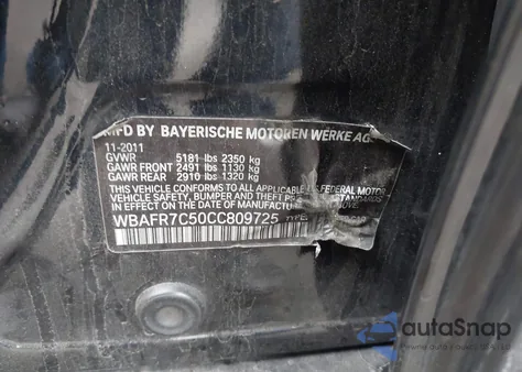 2012 BMW 535I from USA, damaged, VIN WBAFR7C50CC809725